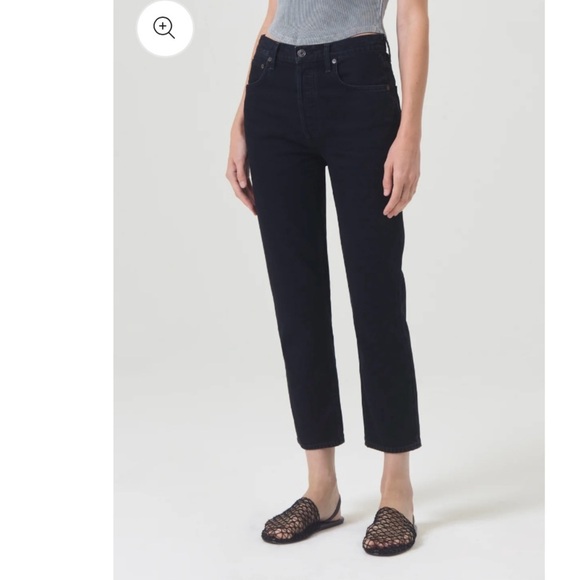 Agolde Riley Button Fly High Rise Crop Straight Black Jeans Size 24 - Picture 1 of 15